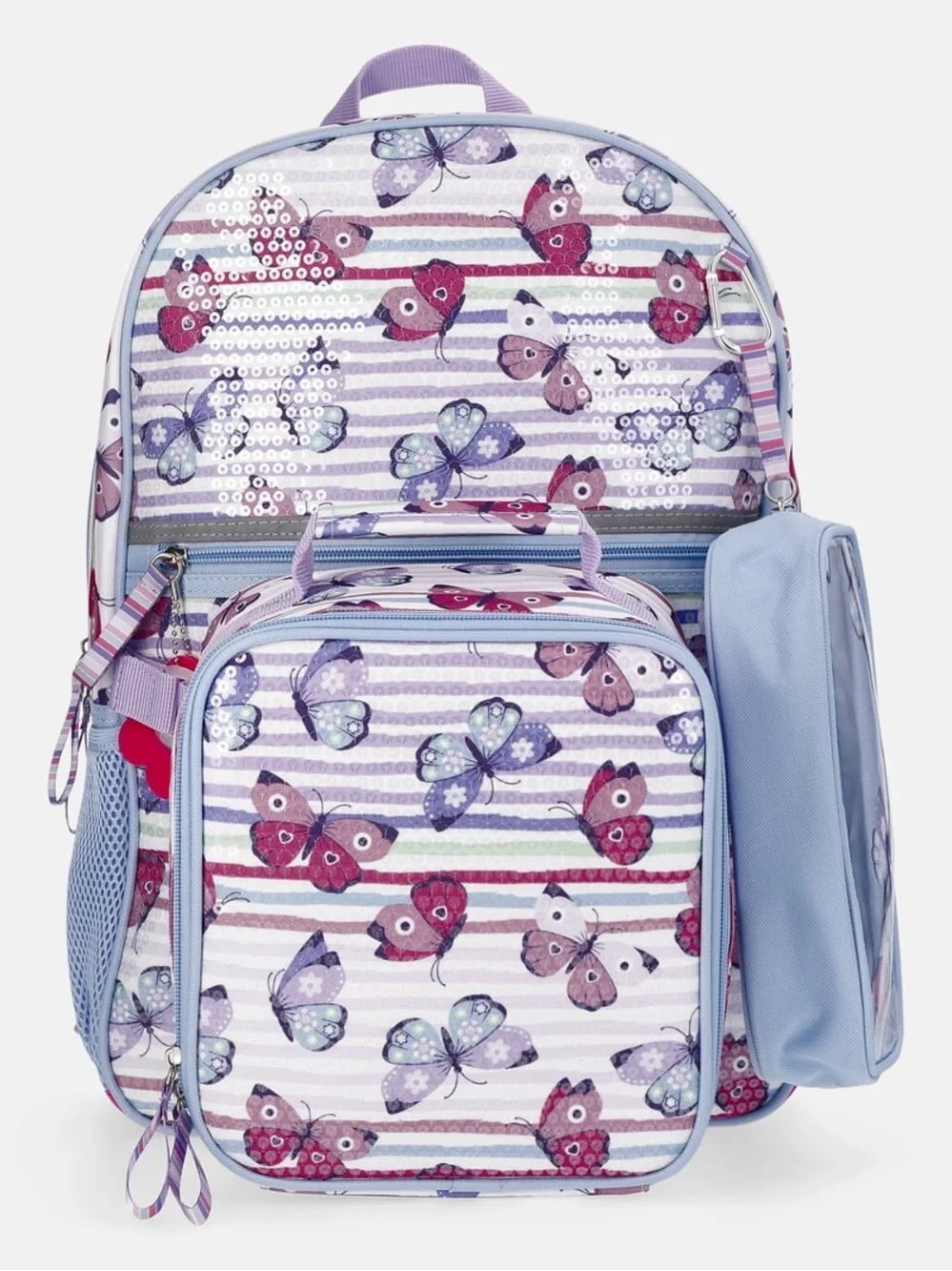 Butterfly Print Kids Backpack with Lunchbox - Lavender Multi W